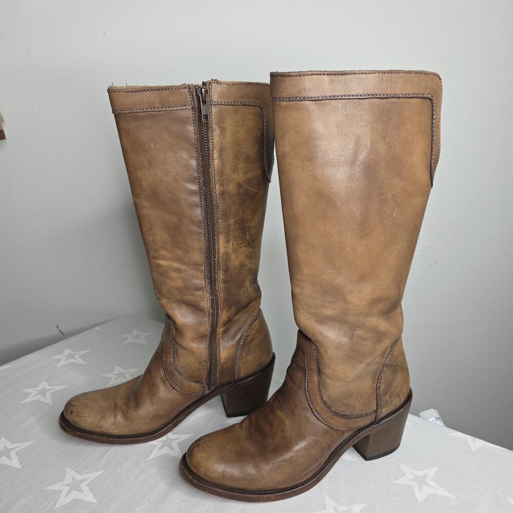 Corral Boots Womens 7.5 M Brown Distressed Leather Mid Calf Zip 7096